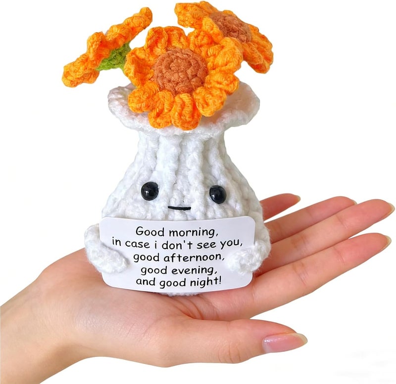 RFUYIR Valentines Inspirational Gifts for Women Galentines Day Emotional Support Crochet Sunflower Crochet Flowers Desk Decor Bedroom Decor Gifts for Her Coworker Friends - Image 3